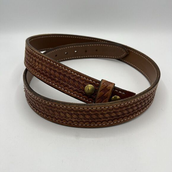 Brown Leather Faux-Braid Belt Men’s 46” - Picture 2 of 8